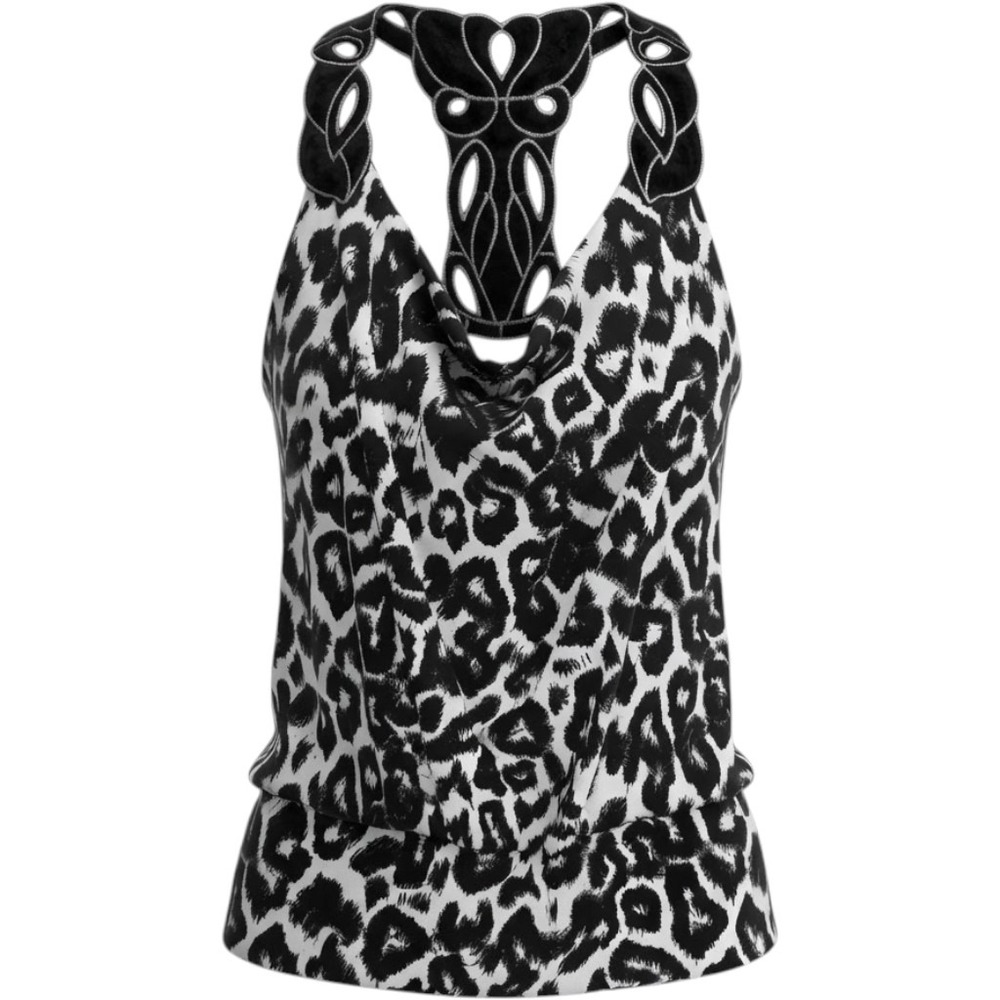 Bongo Womens L Leopard Print Cowl Neck Racerback Cutout Top Black Y2K Clubwear
